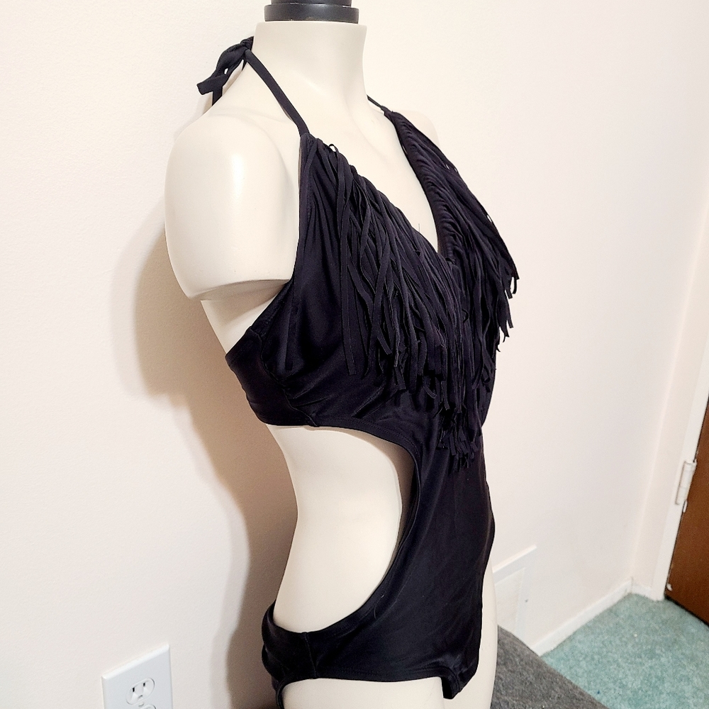 Black fringed monokini, Jr's XL NWOT